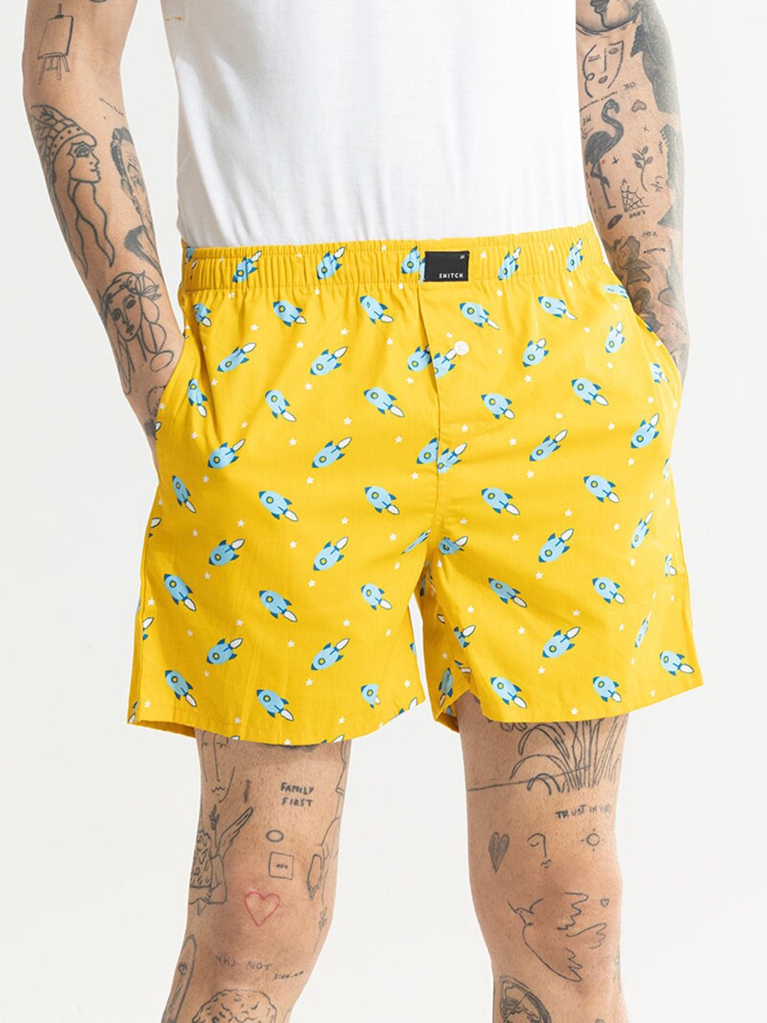

Snitch Rocket-Printed Cotton Boxers 4MSBX9223-02-S, Yellow