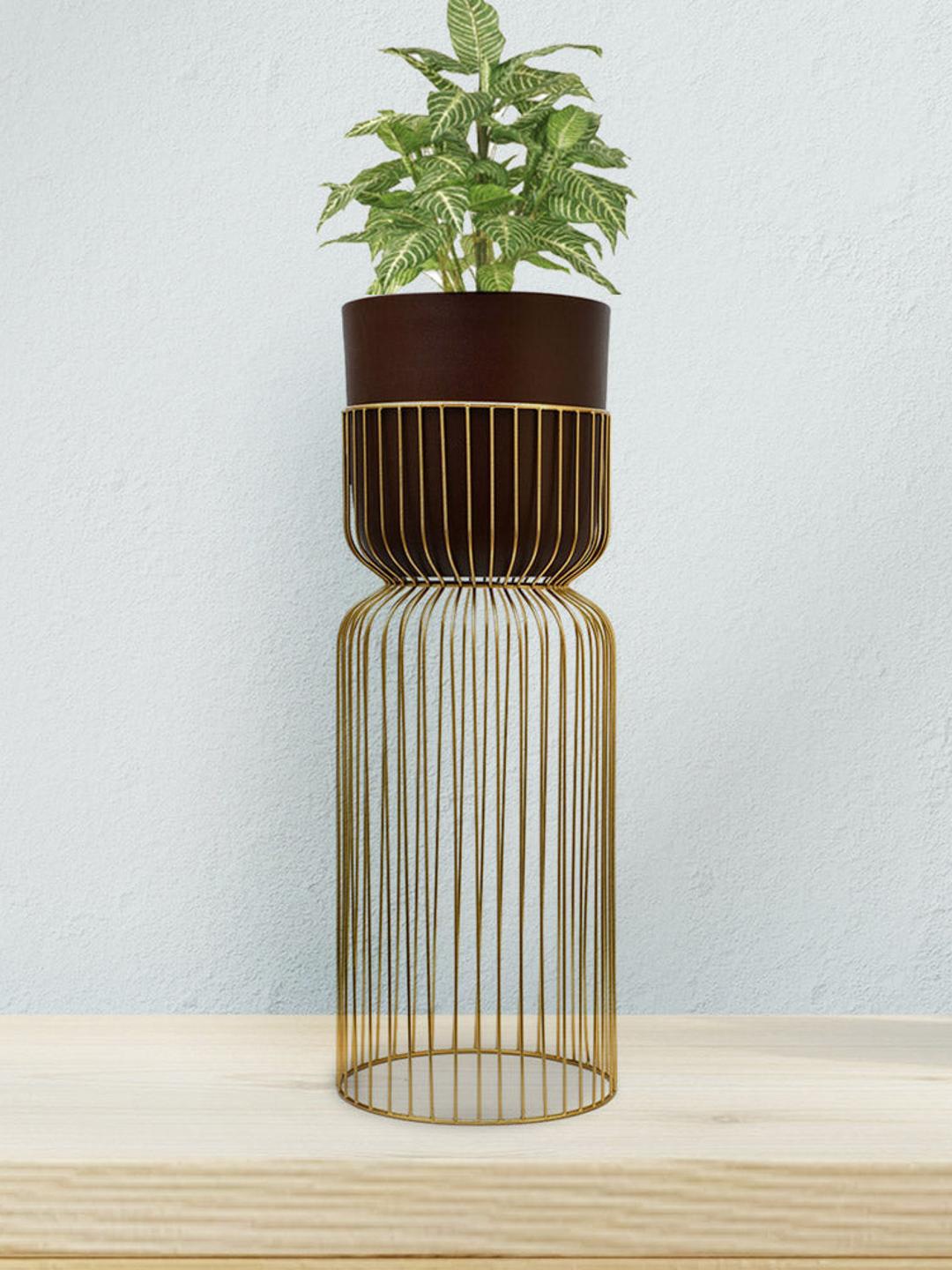 

Athome by Nilkamal Beige & Brown Metal Planter With Jali Stand