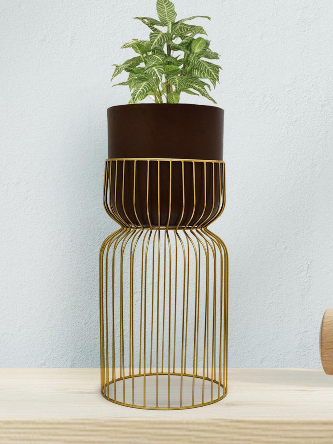 

Athome by Nilkamal Beige & Brown Metal Planter With Jali Stand