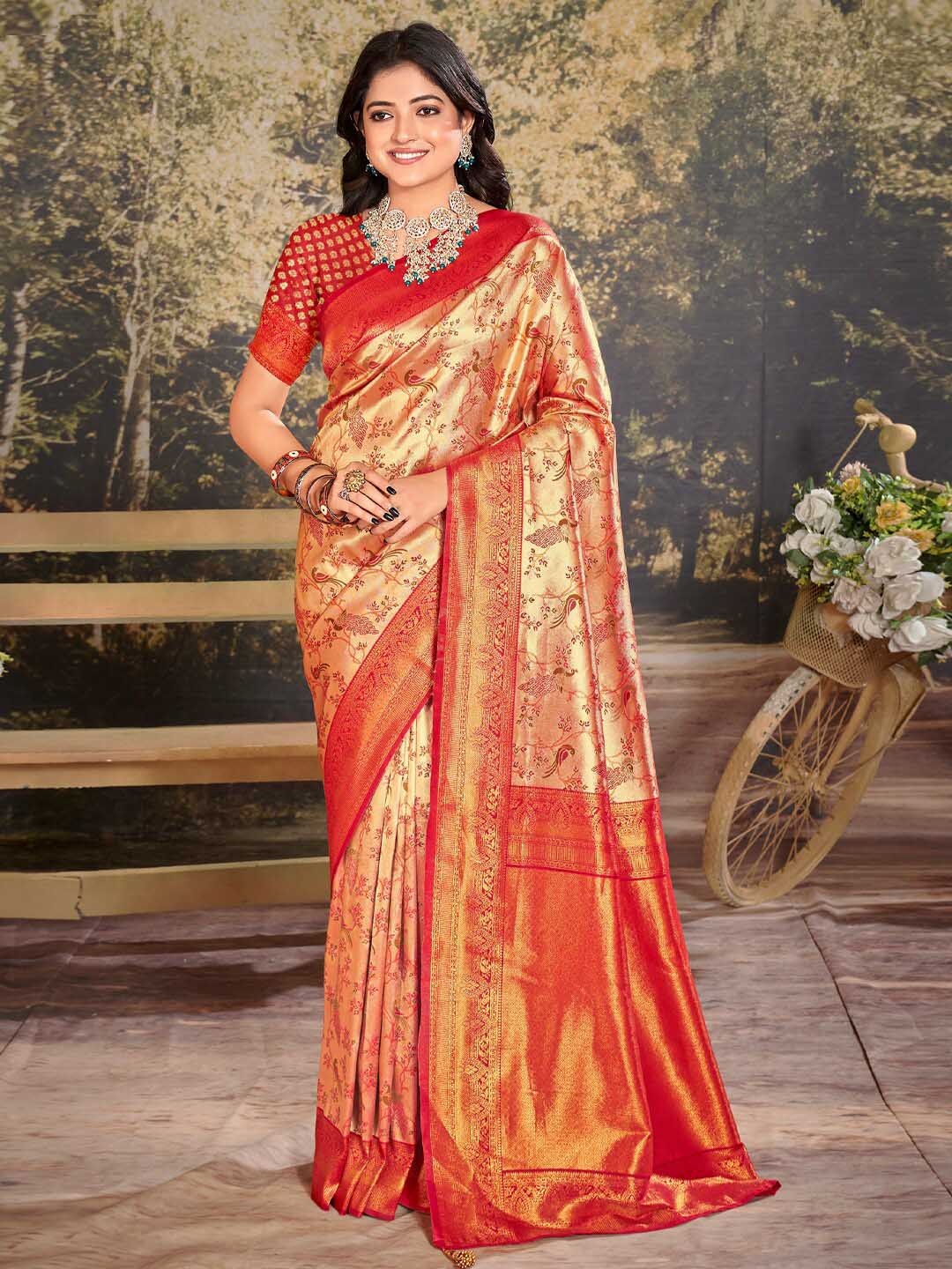 

Riwazo Ethnic Motifs Woven Design Zari Banarasi Saree, Red