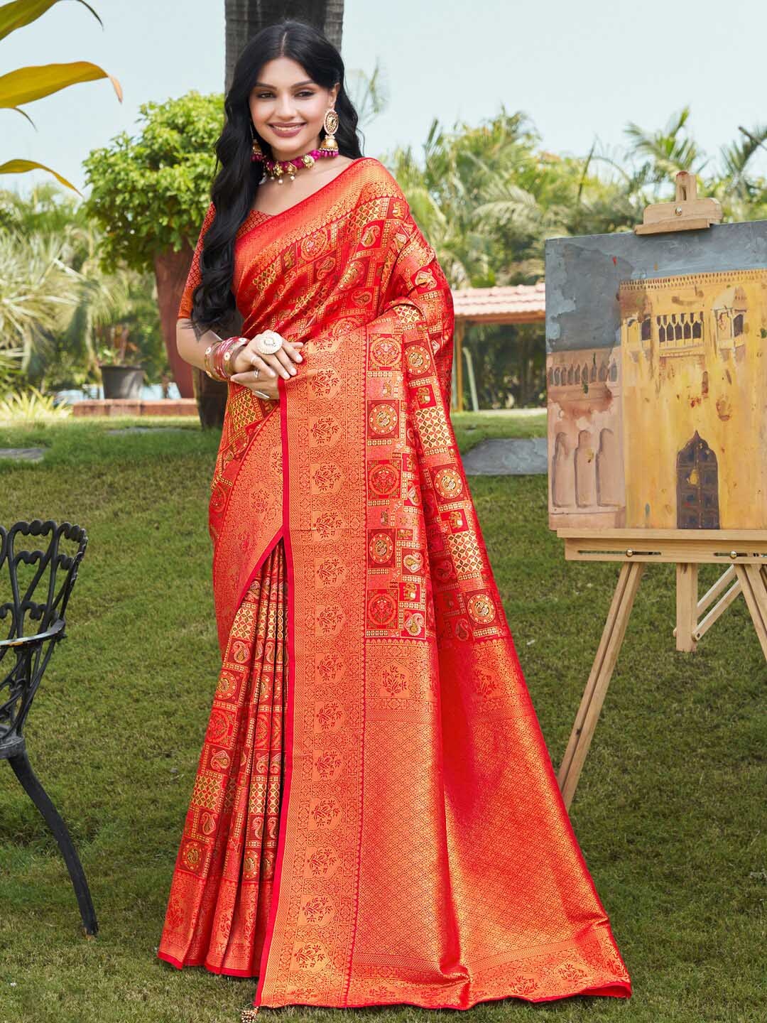 

Riwazo Ethnic Motifs Woven Design Banarasi Saree, Pink
