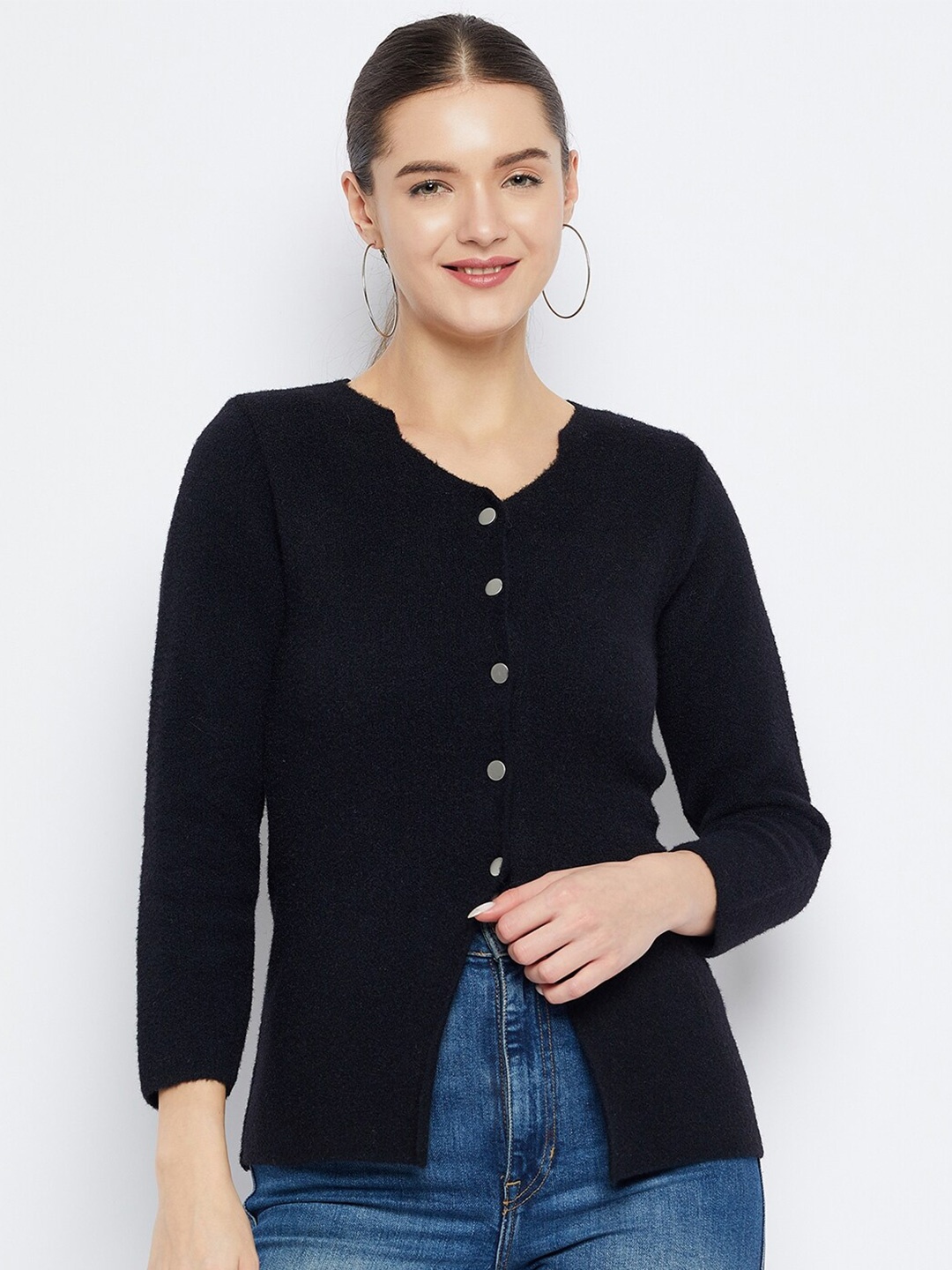 

Zigo V-Neck Woolen Cardigan Sweater, Black