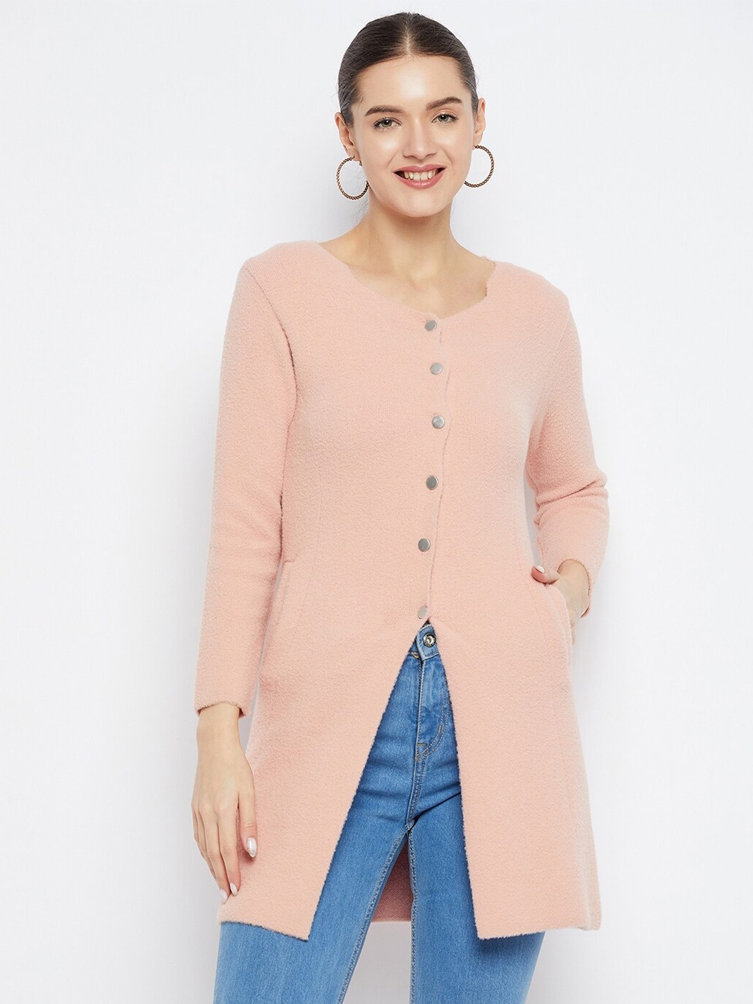 

Zigo Woollen Longline Cardigan Sweater, Peach