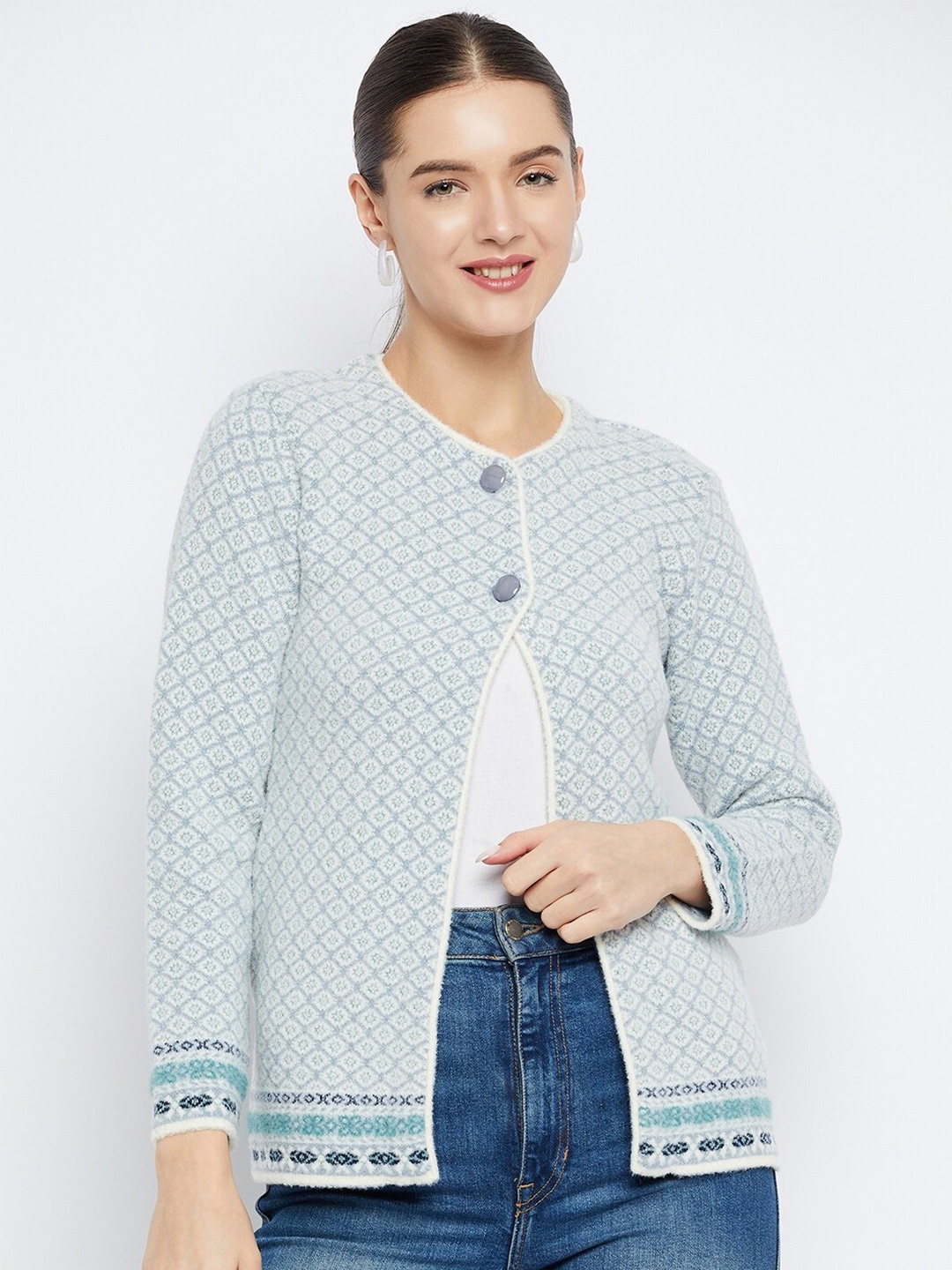 

Zigo Ethnic Motifs Self Design Woollen Cardigan, Blue