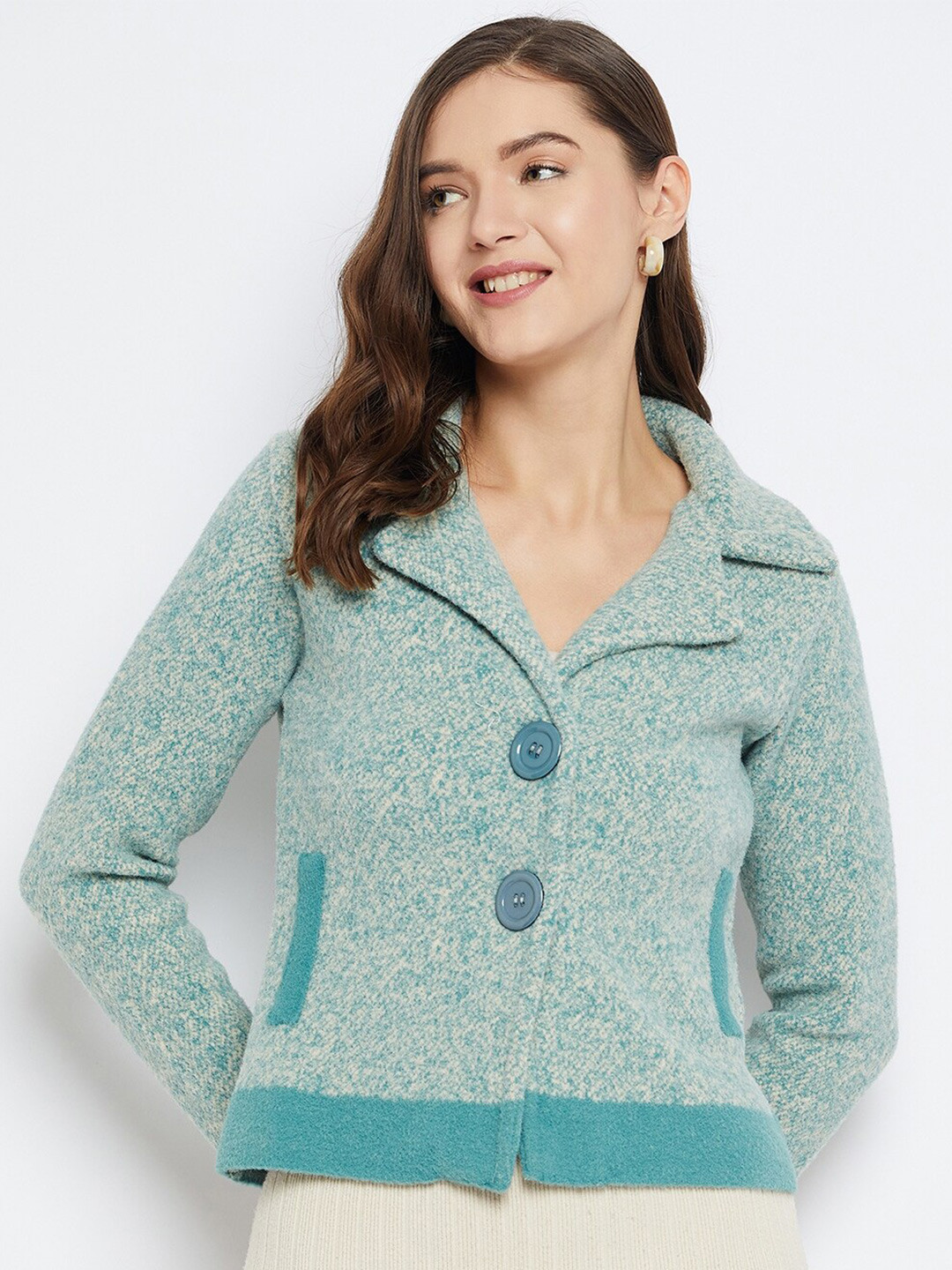 

Zigo Quirky Self Design Woollen Cardigan Sweater, Turquoise blue
