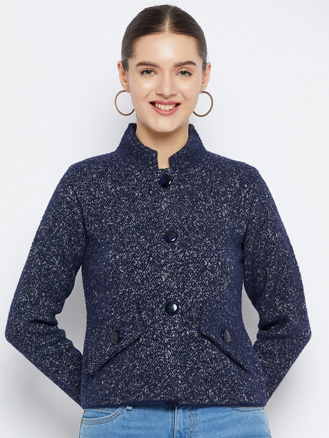 

Zigo Quirky Self Design Woollen Cardigan Sweater, Navy blue
