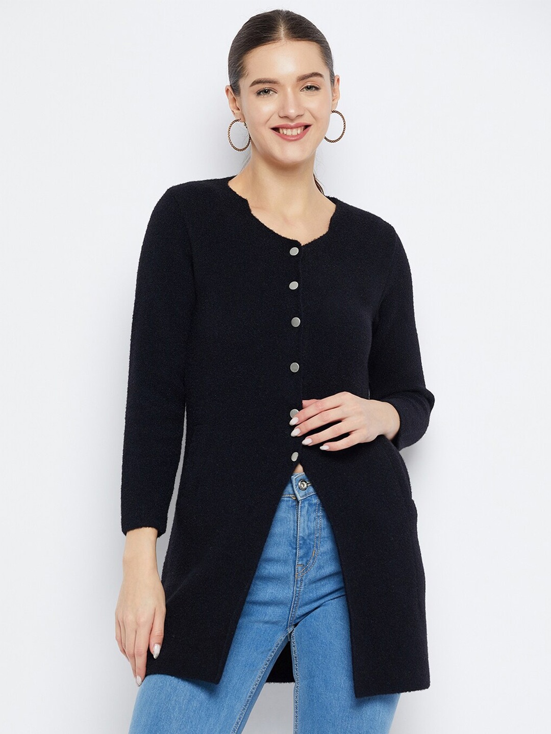 

Zigo Longline Woollen Cardigan Sweater, Black