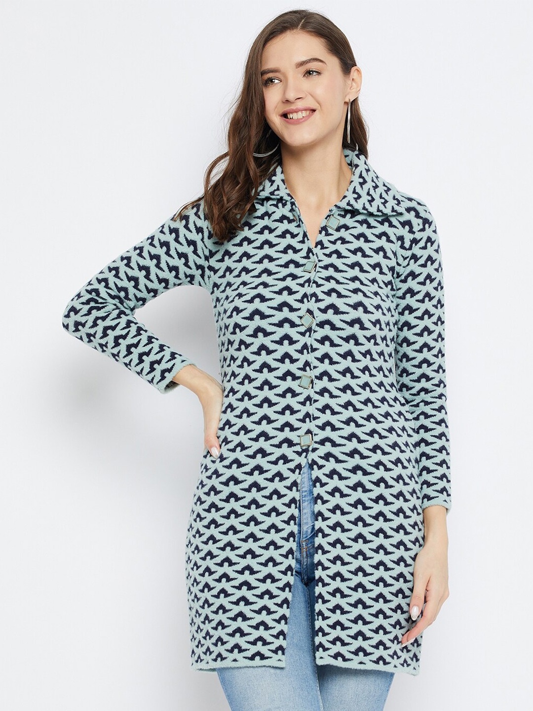 

Zigo Quirky Woollen Longline Cardigan, Sea green