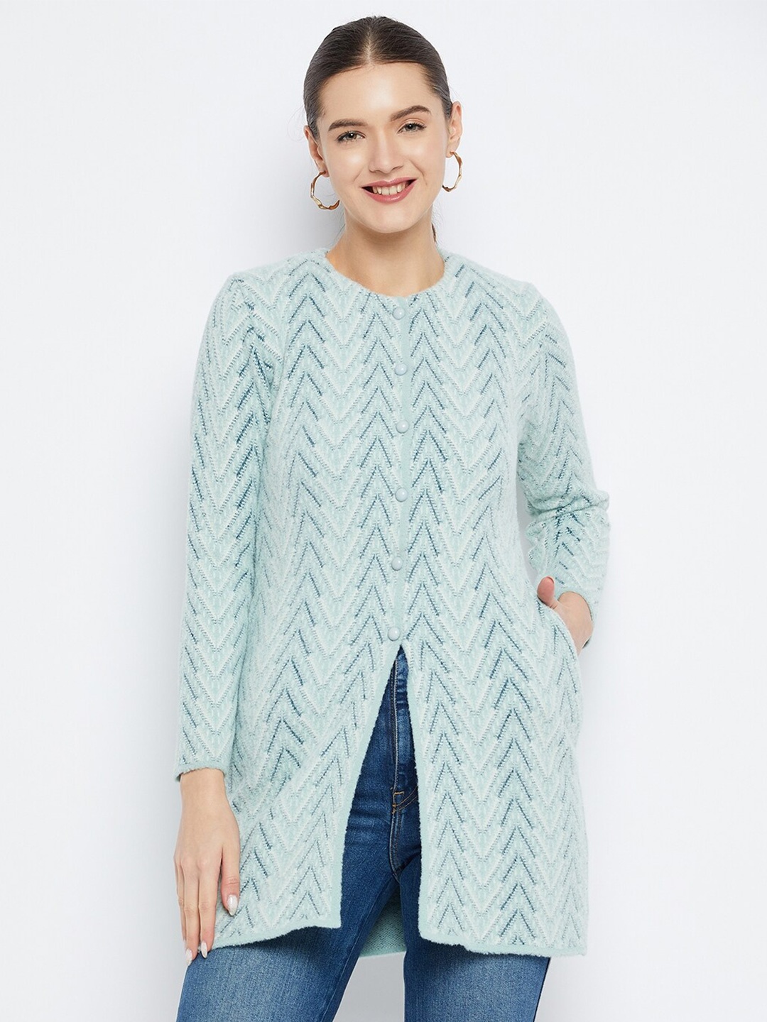 

Zigo Quirky Woollen Longline Cardigan, Sea green