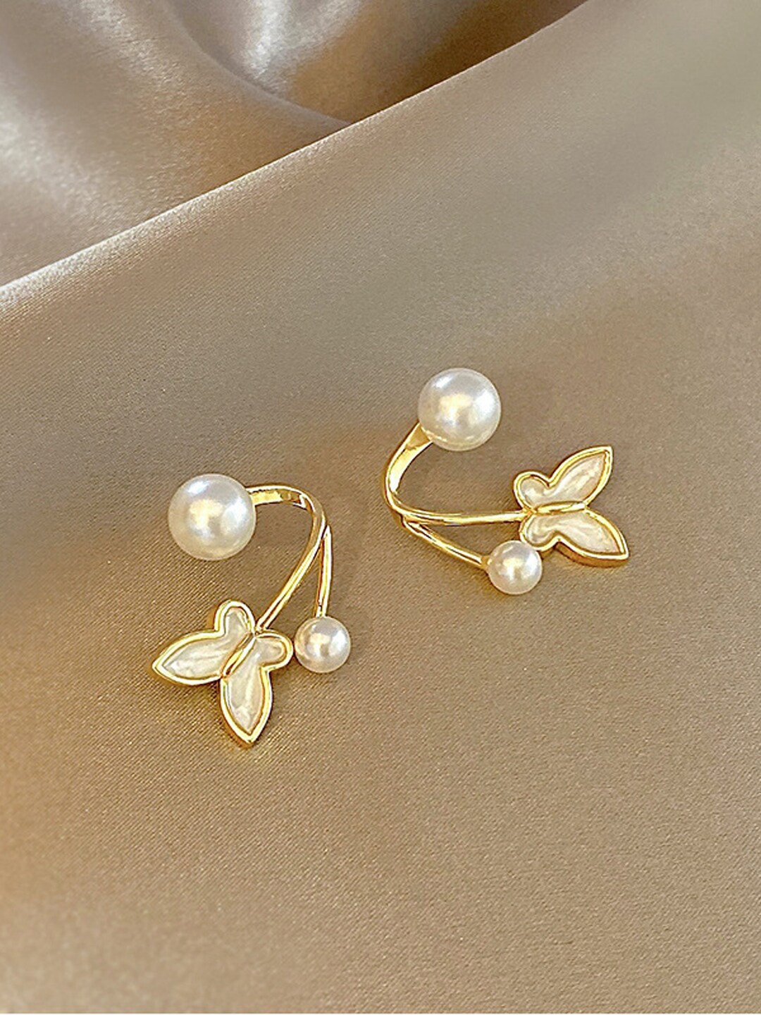 

FIMBUL White & Gold-Toned Butterfly Wings Studs Earrings