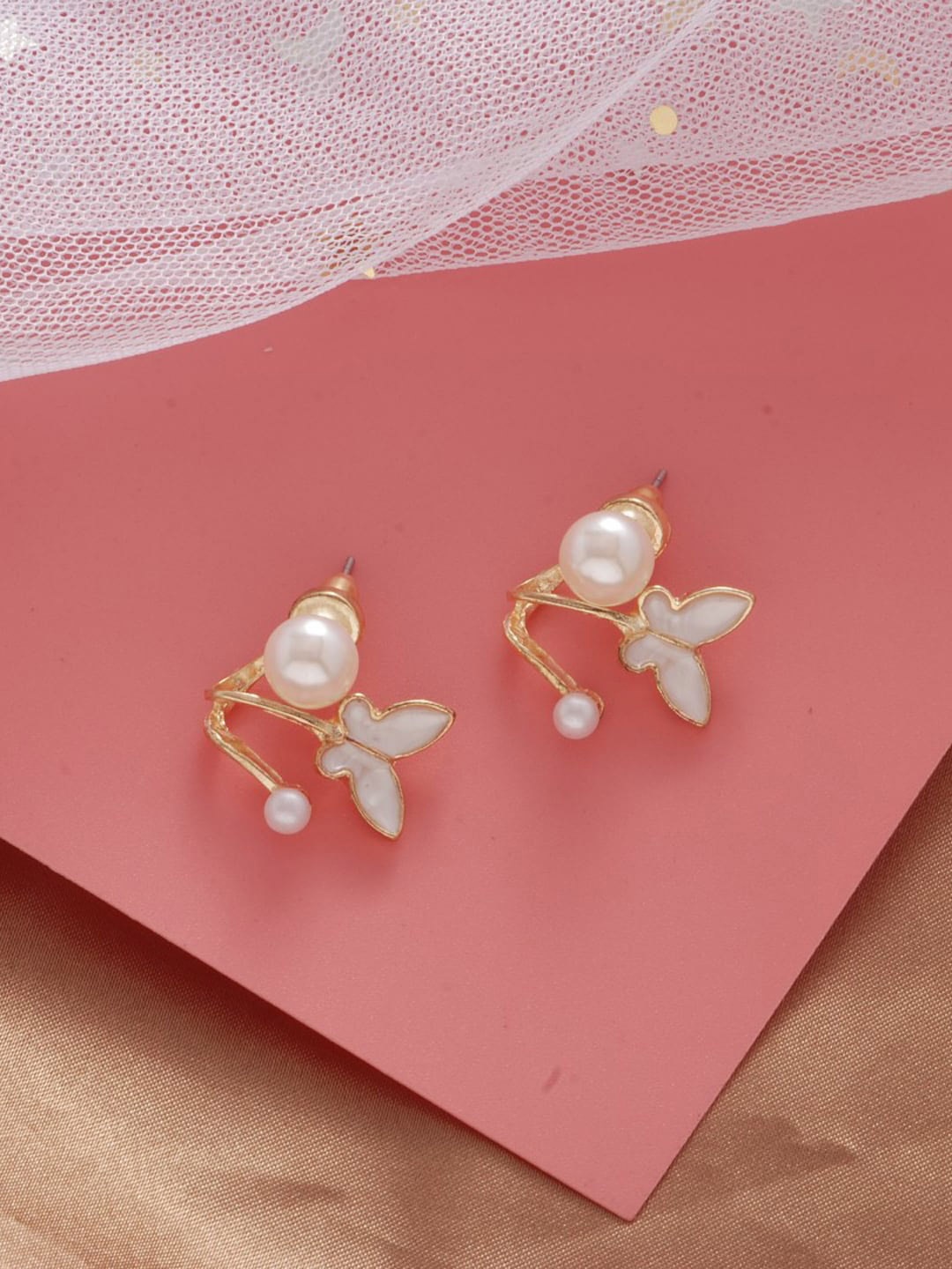 

FIMBUL Beads Studded Butterfly Wings Studs Earrings, Gold