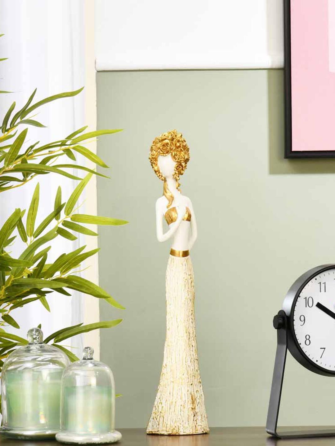 

Athome by Nilkamal White & Gold Lady Posing Decorative Showpiece