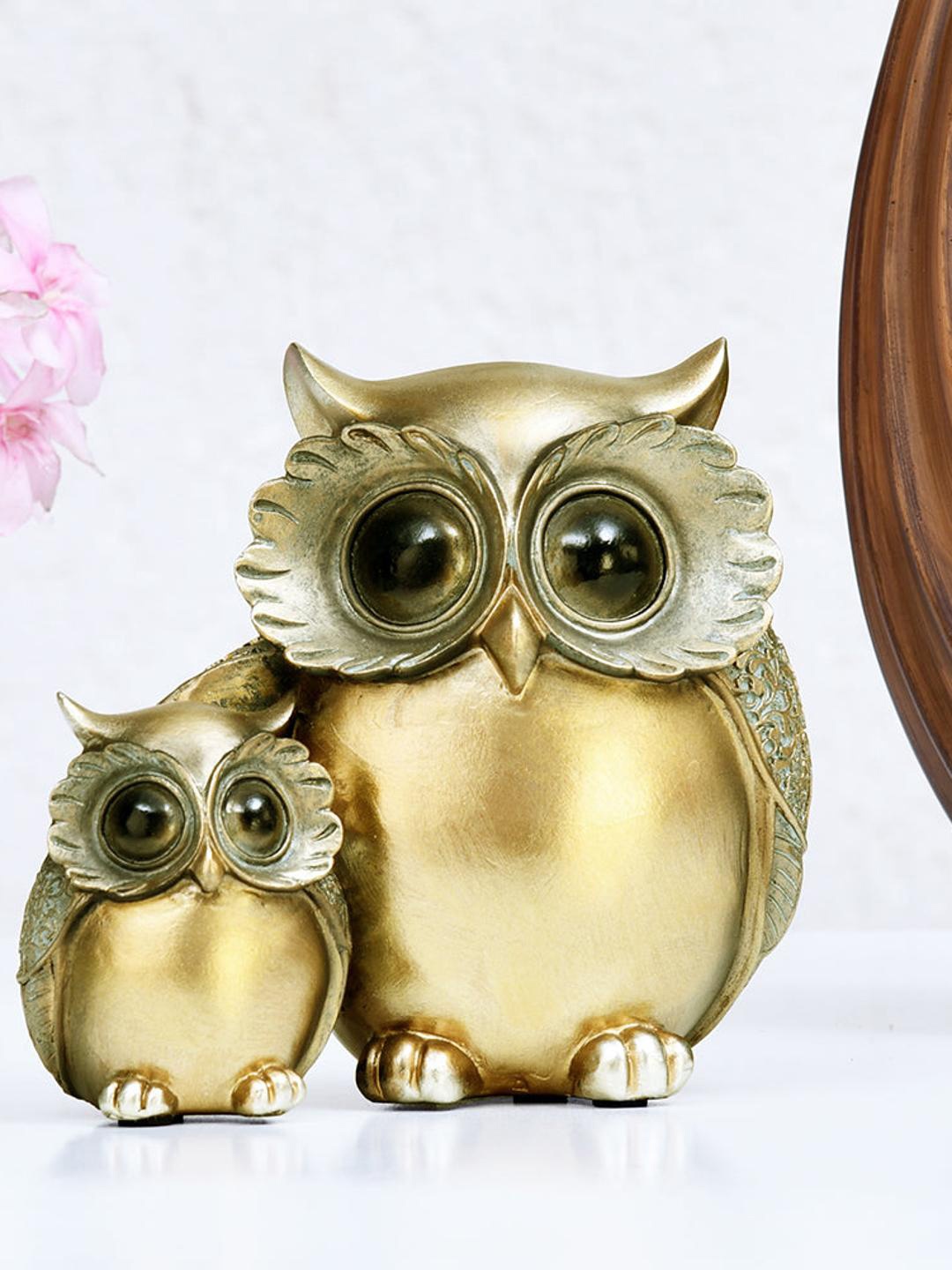 

Athome by Nilkamal Grey & Gold Owl Decorative Showpiece