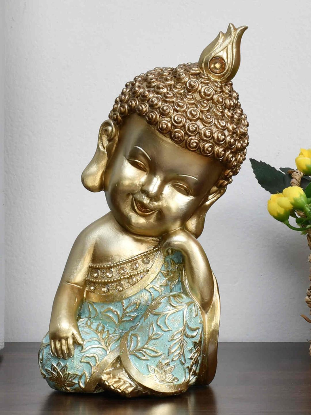 

Athome by Nilkamal Gold & Green Baby Buddha Resting Decorative Showpiece