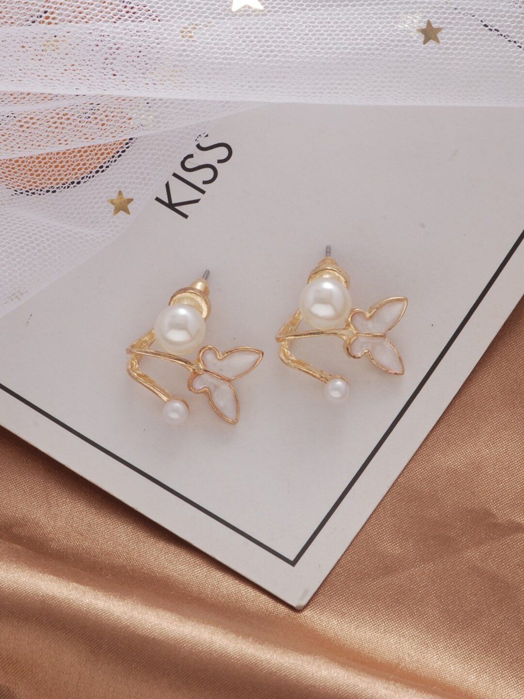 

Krelin Beads Studded Butterfly Wings Studs Earrings, Gold