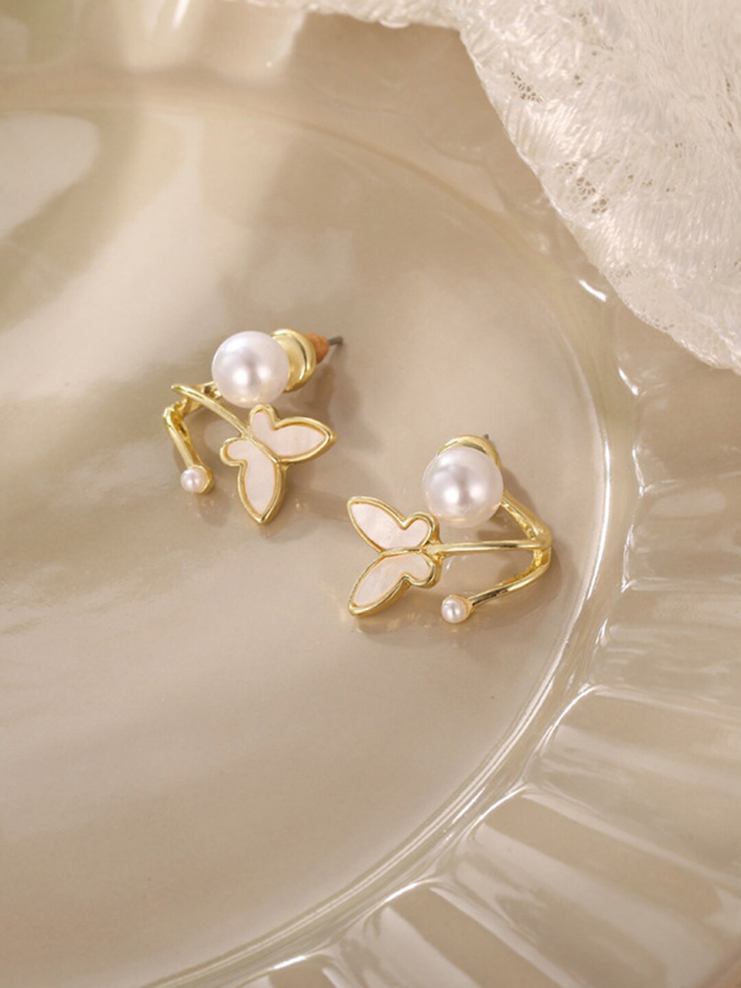 

Krelin Beads Studded Butterfly Wings Studs Earrings, Gold