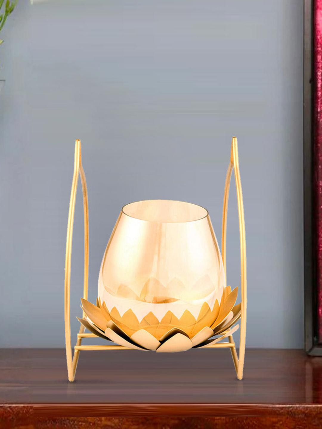 

Athome by Nilkamal Gold Toned Lotus Metal & Glass Candle Holder