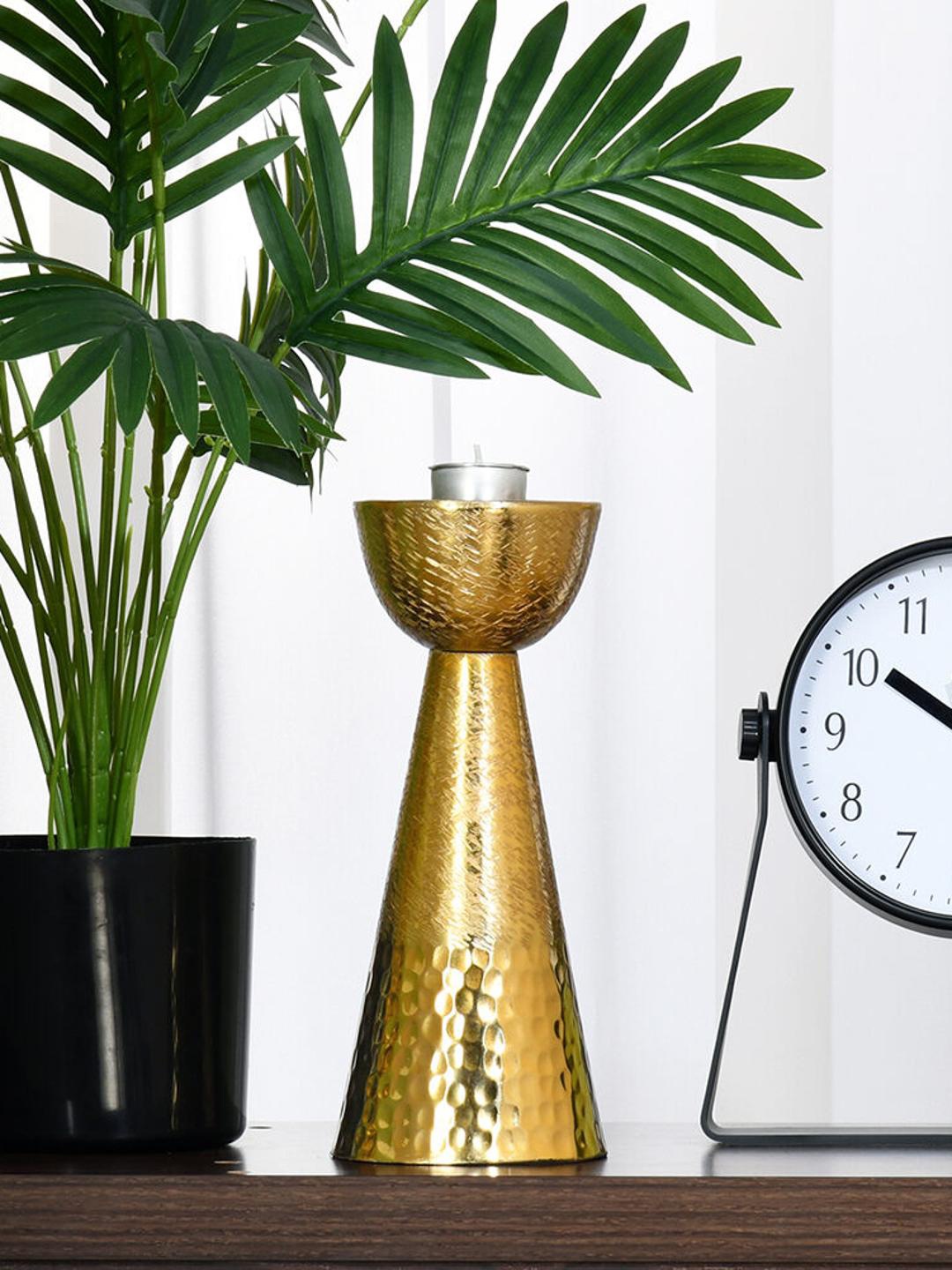 

Athome by Nilkamal Gold Toned Decorative Criss Cross Textured Metal Candle Holder