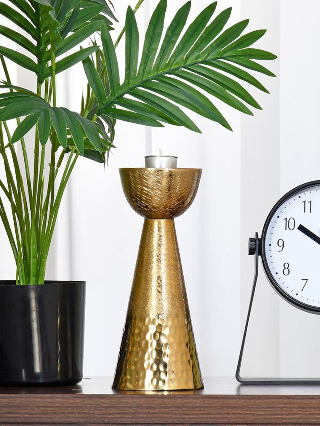 

Athome by Nilkamal Gold Toned Decorative Criss Cross Textured Metal Candle Holder