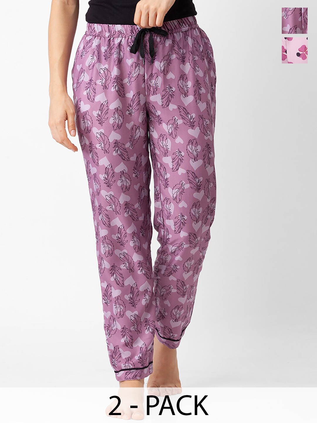 

NOIRA Women Pack Of 2 Floral Printed Lounge Pants, Pink