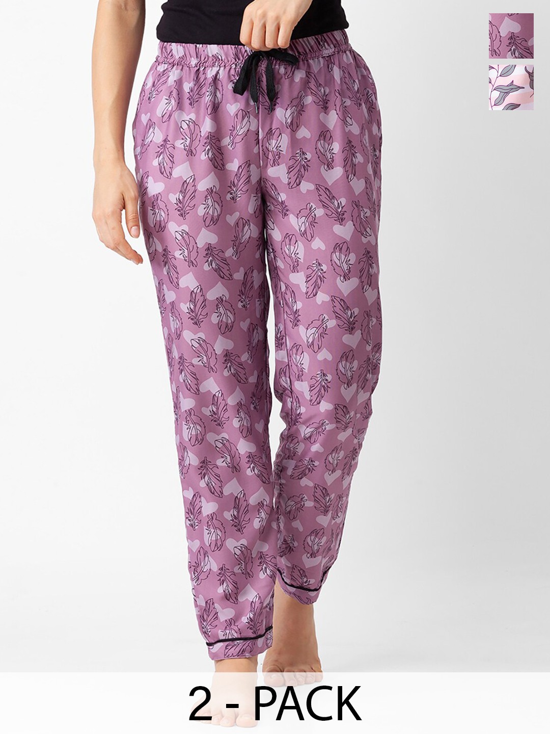 

NOIRA Women Pack Of 2 Floral Printed Lounge Pants, Pink