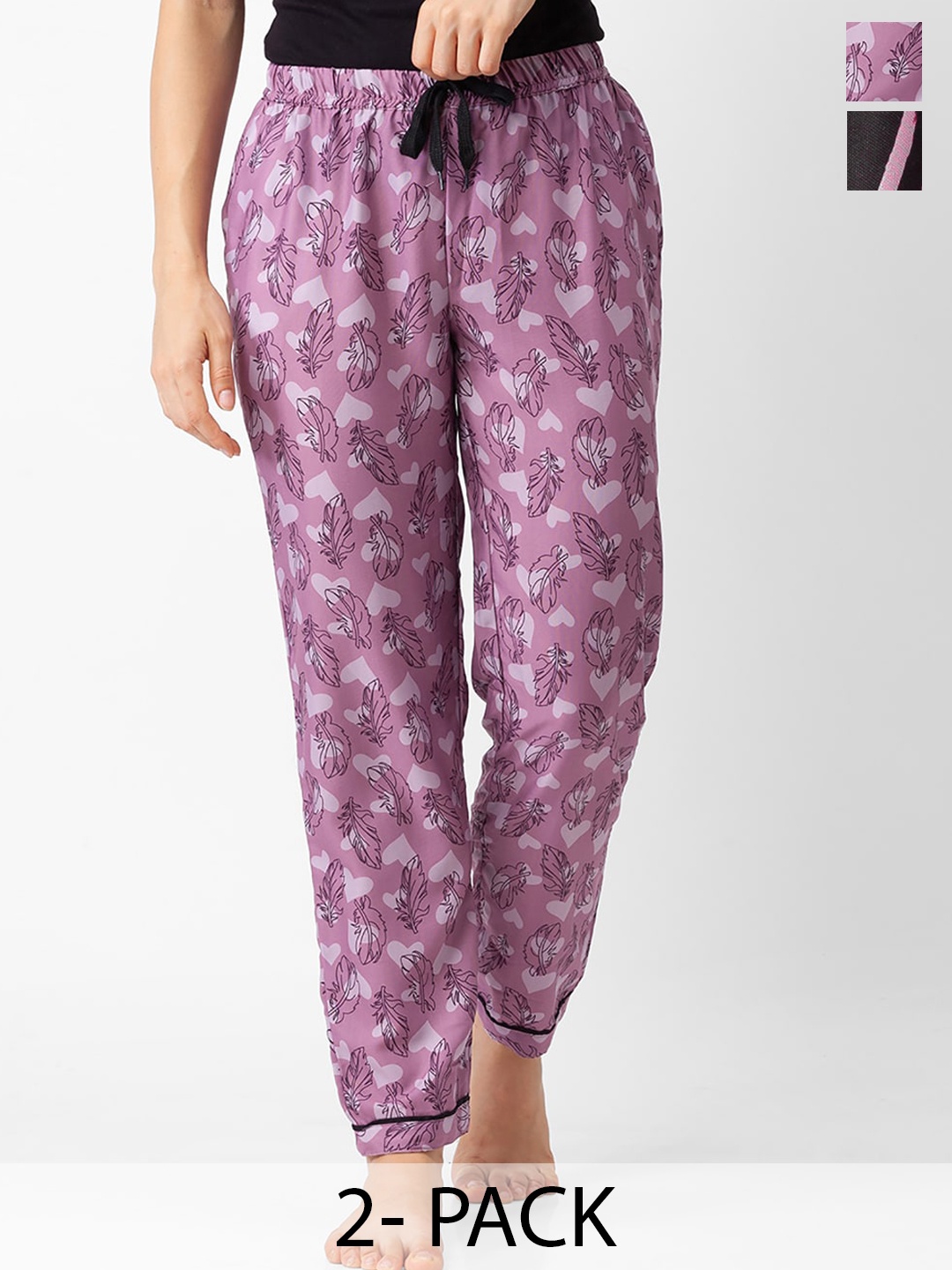 

NOIRA Women Pack Of 2 Printed Lounge Pants, Black