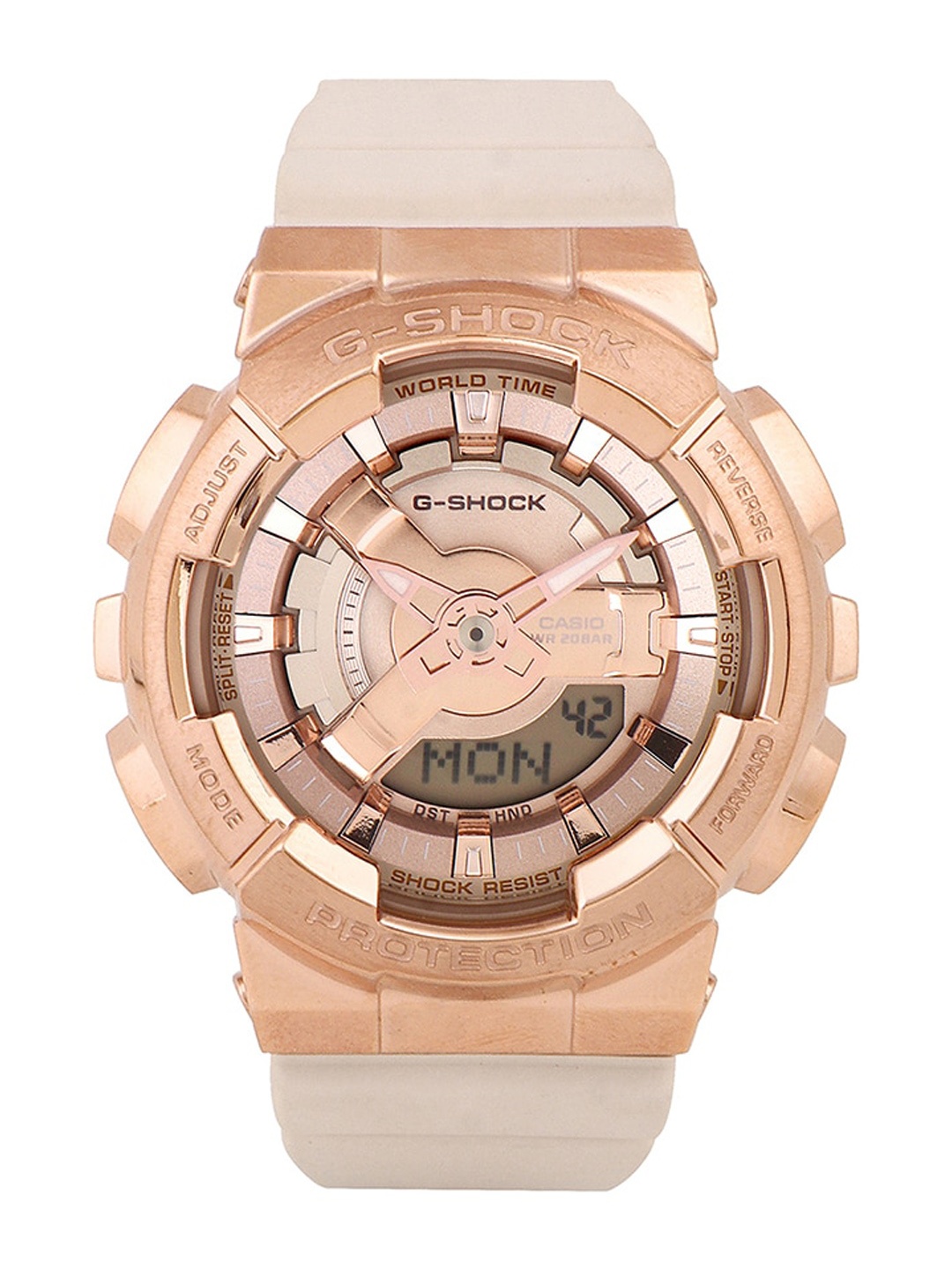 

CASIO Women Rose Gold-Toned Dial & Pink Cuff Straps Analogue and Digital Chronograph Watch G1462