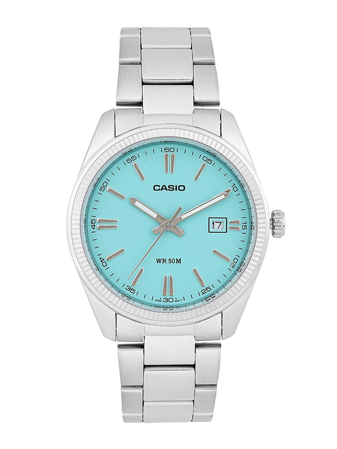 

CASIO Men Stainless Steel Cuff Straps Analogue Calendar Watch A2225, Silver