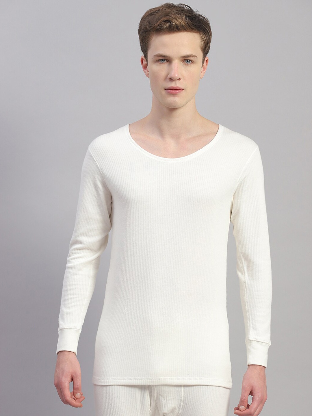 

Monte Carlo Men Ribbed Cotton Thermal Top, Off white