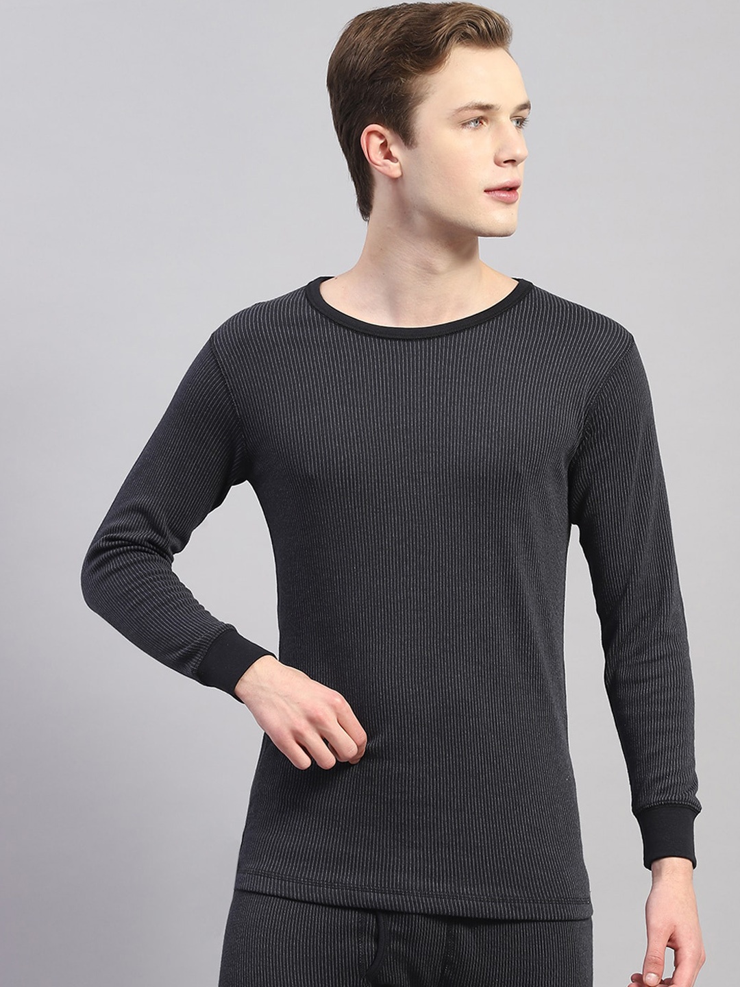 

Monte Carlo Men Ribbed Cotton Thermal Top, Black