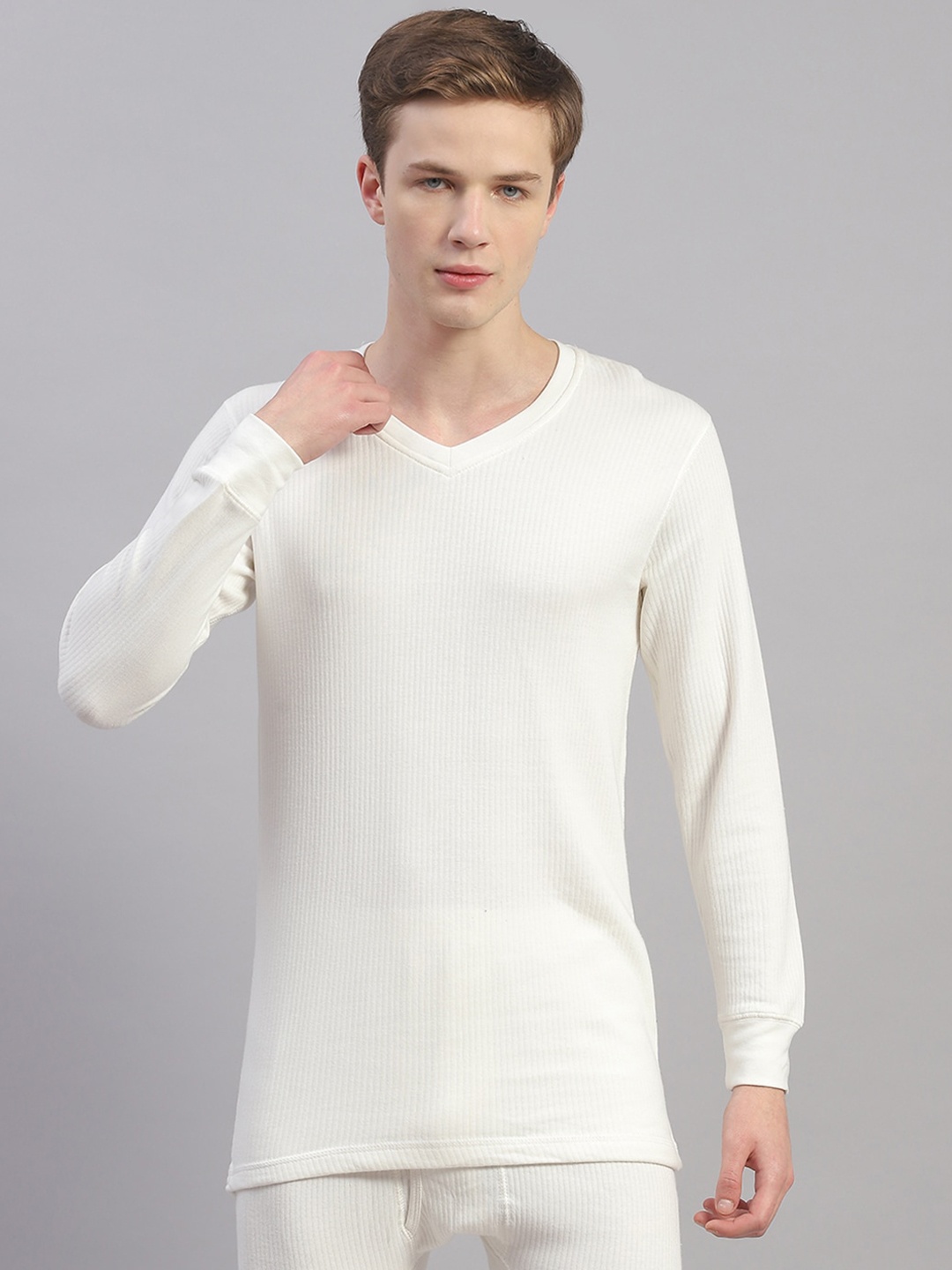

Monte Carlo Ribbed Cotton V-Neck Thermal Tops, Off white