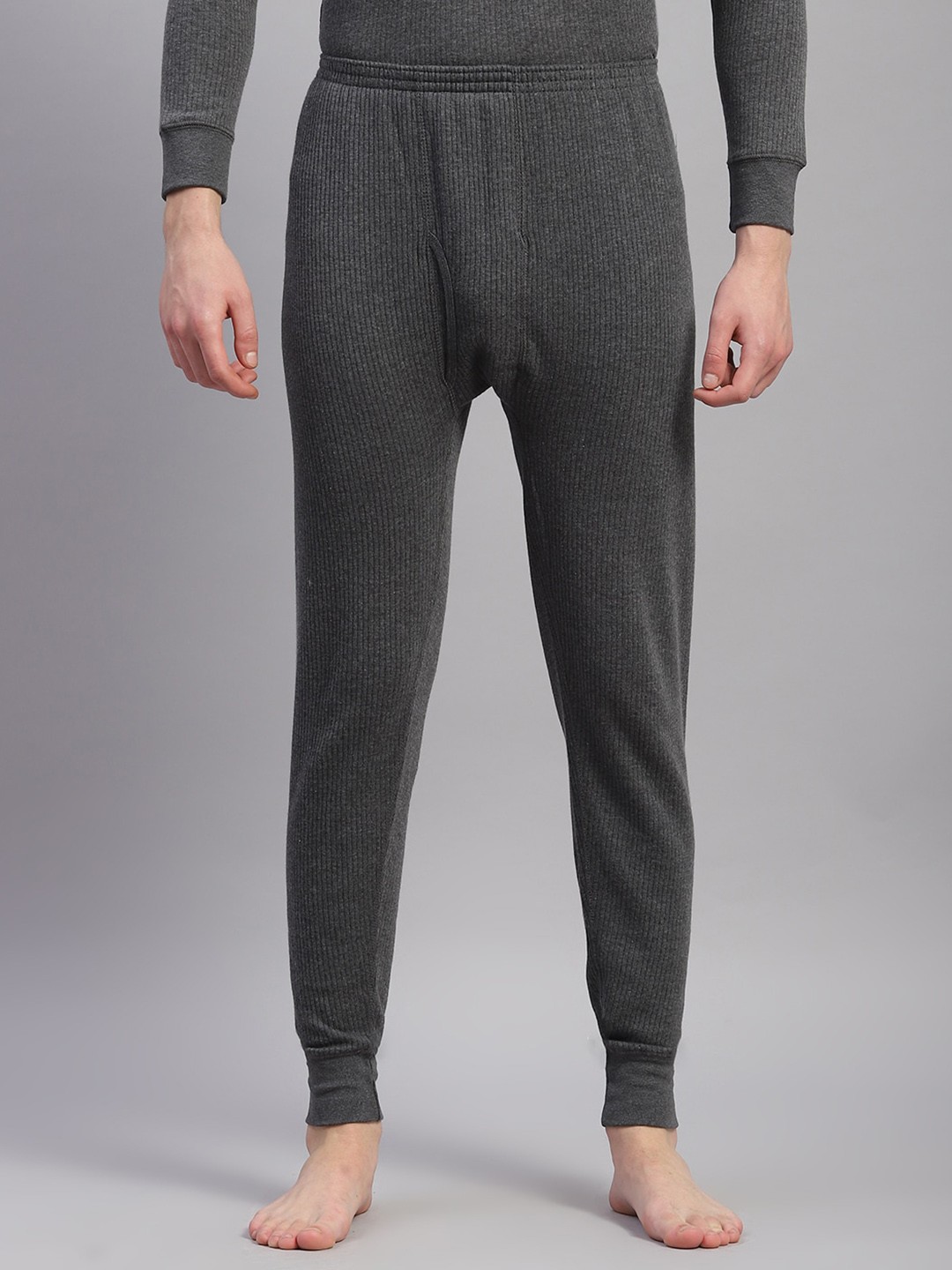 

Monte Carlo Men Ribbed Cotton Mid-Rise Thermal Bottoms, Charcoal