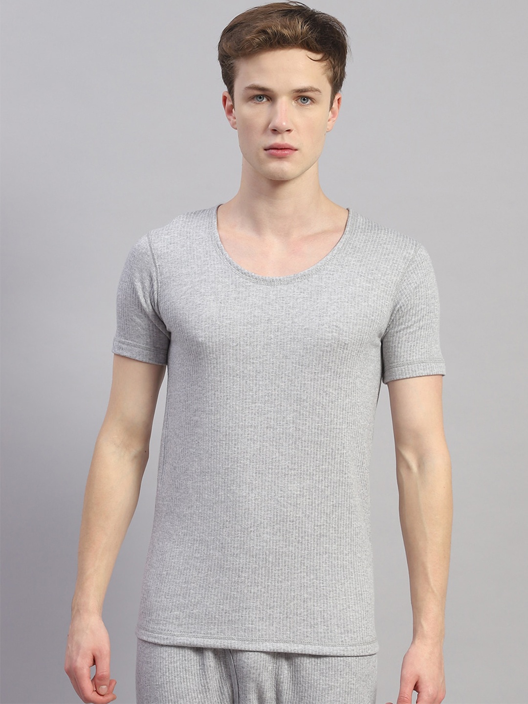 

Monte Carlo Round Neck Cotton Thermal Top, Grey