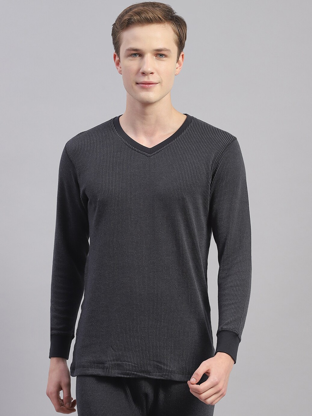 

Monte Carlo Ribbed Cotton V-Neck Thermal Top, Black