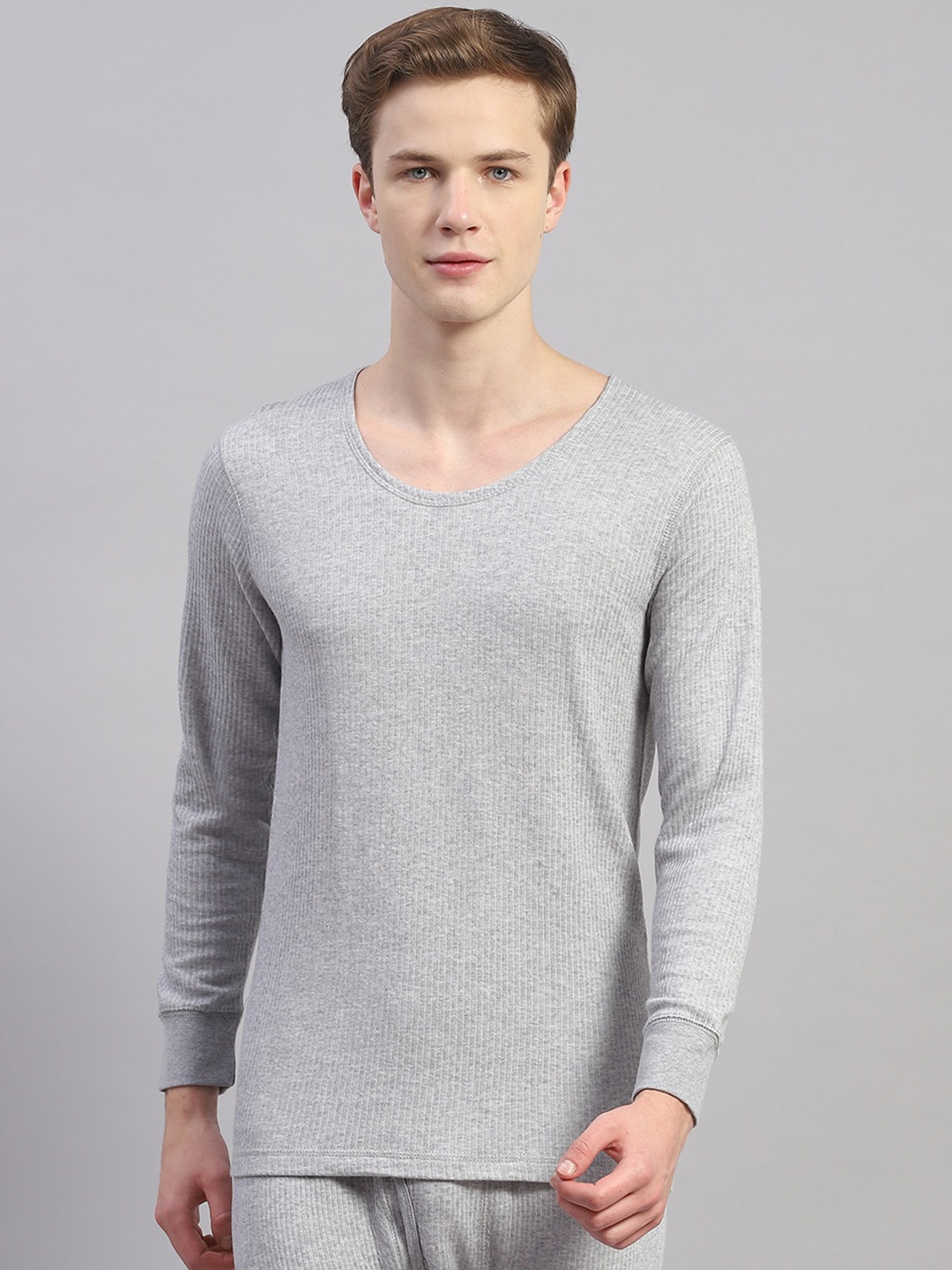 

Monte Carlo Round Neck Cotton Thermal Top, Grey melange