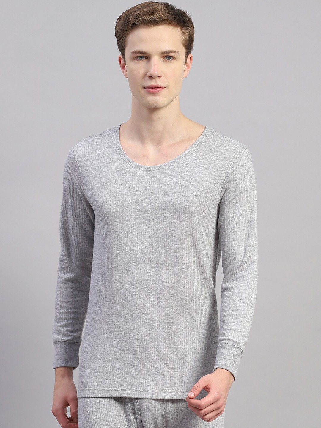 

Monte Carlo Ribbed Cotton Thermal Tops, Grey melange