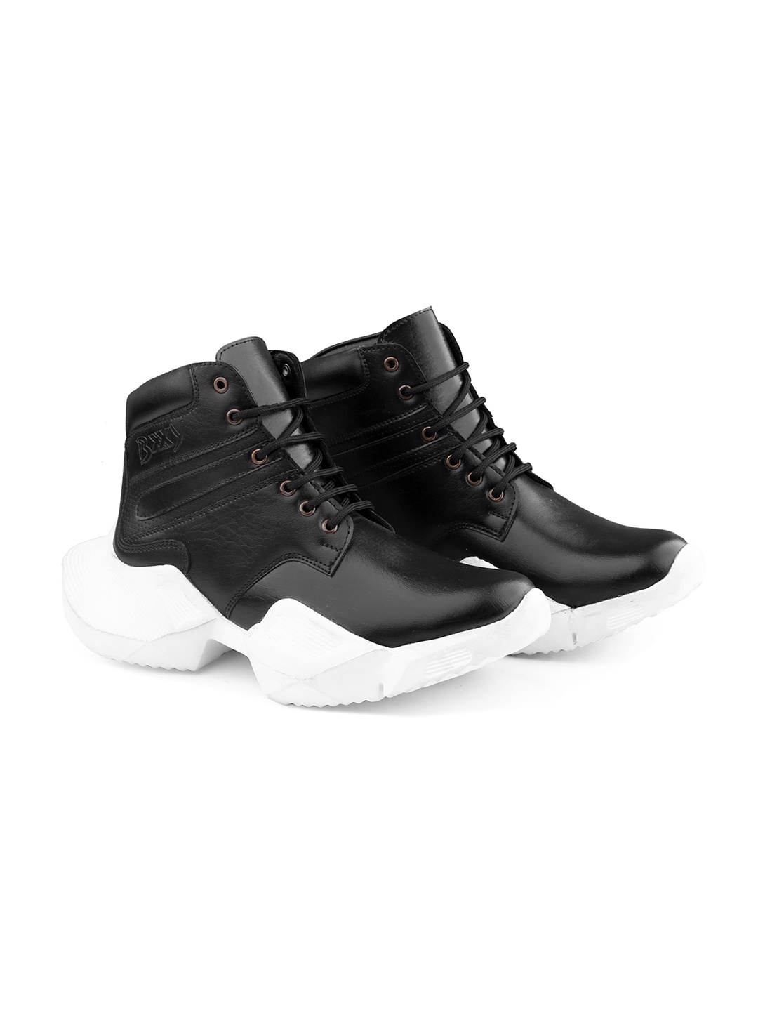 

Bxxy Men Round Toe Lace Up Biker Elavator Boots, Black