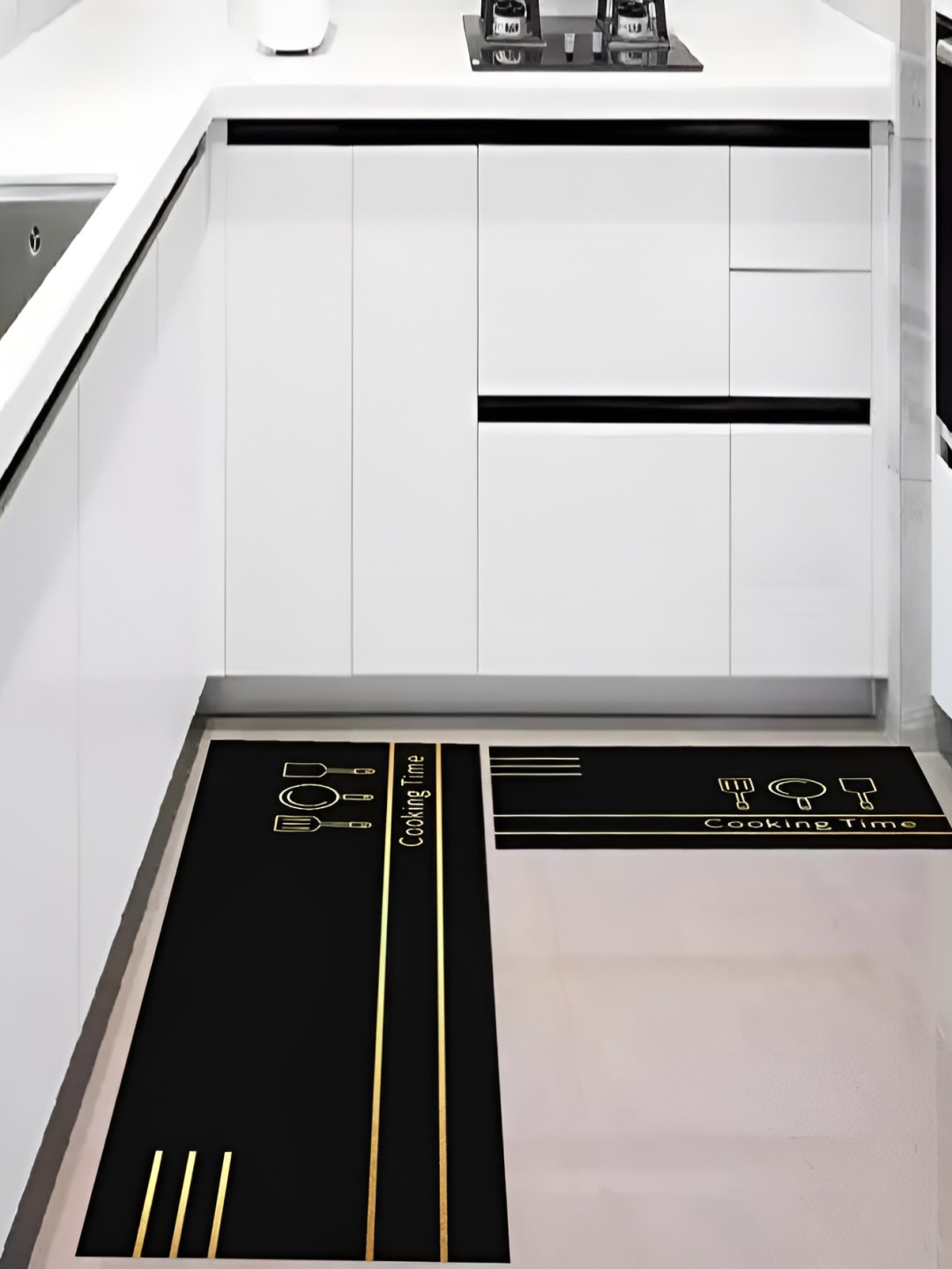 

HomeCloud Black & Yellow 2 Pieces Graphic Anti Skid Kitchen Mats