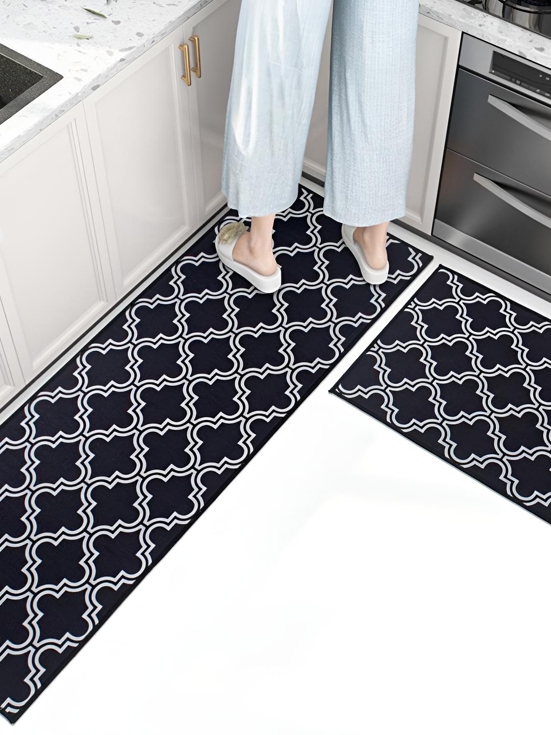 

HomeCloud Black & White 2 Pieces Geometric Anti Skid Kitchen Mats