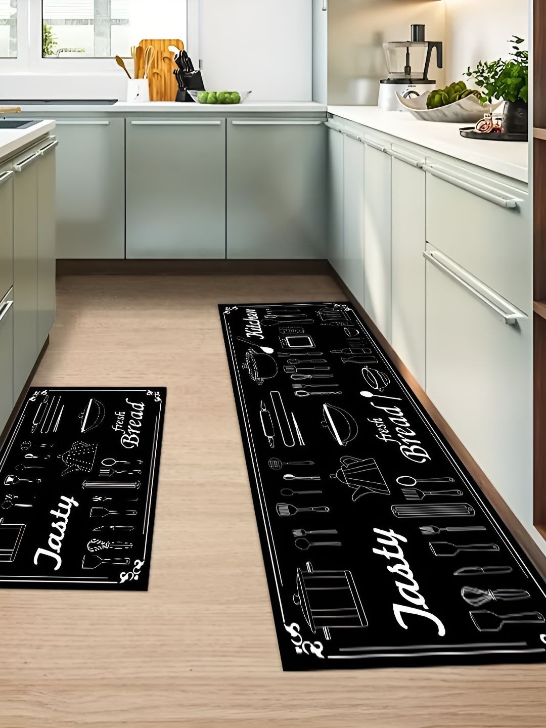 

HomeCloud Black & White 2 Pieces Graphic Anti Skid Kitchen Mats