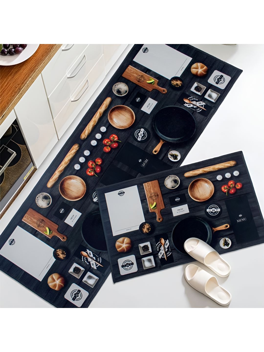 

HomeCloud Black & Brown 2 Pieces Graphic Anti Skid Kitchen Mats