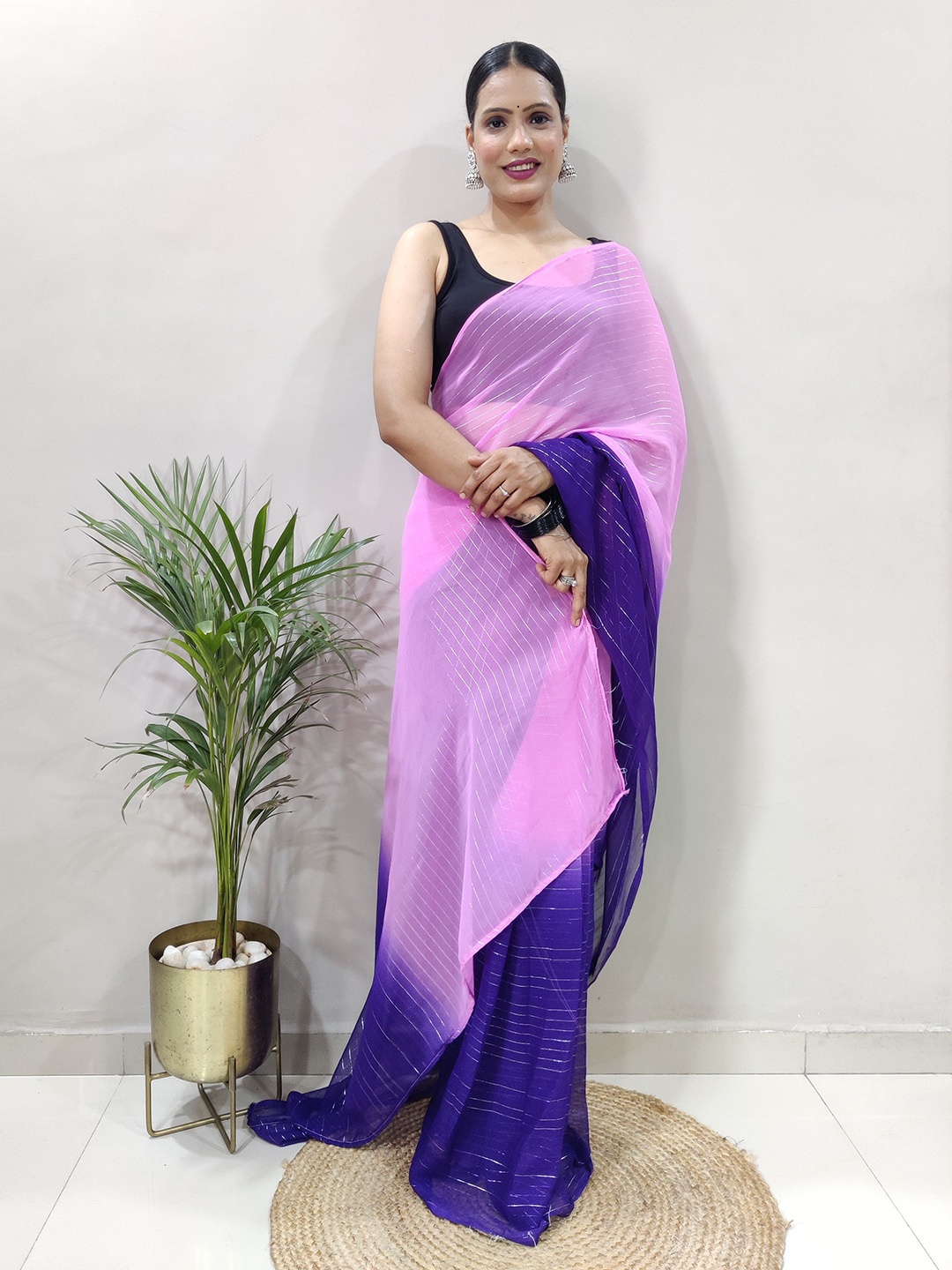 

ZILVIRA Leheriya Woven Design Pure Georgette Designer Saree, Pink