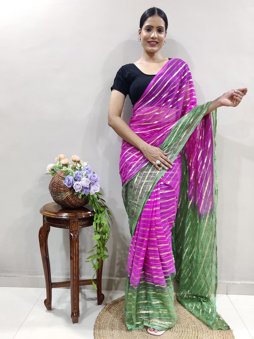 

ZILVIRA Leheriya Pure Georgette Designer Saree, Pink