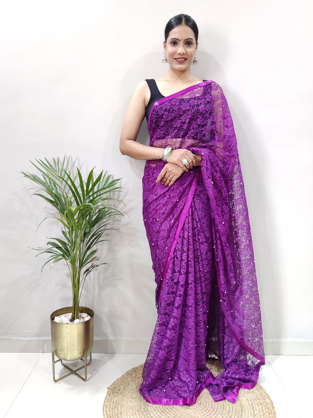 

ZILVIRA Woven Design Net Designer Banarasi Saree, Purple