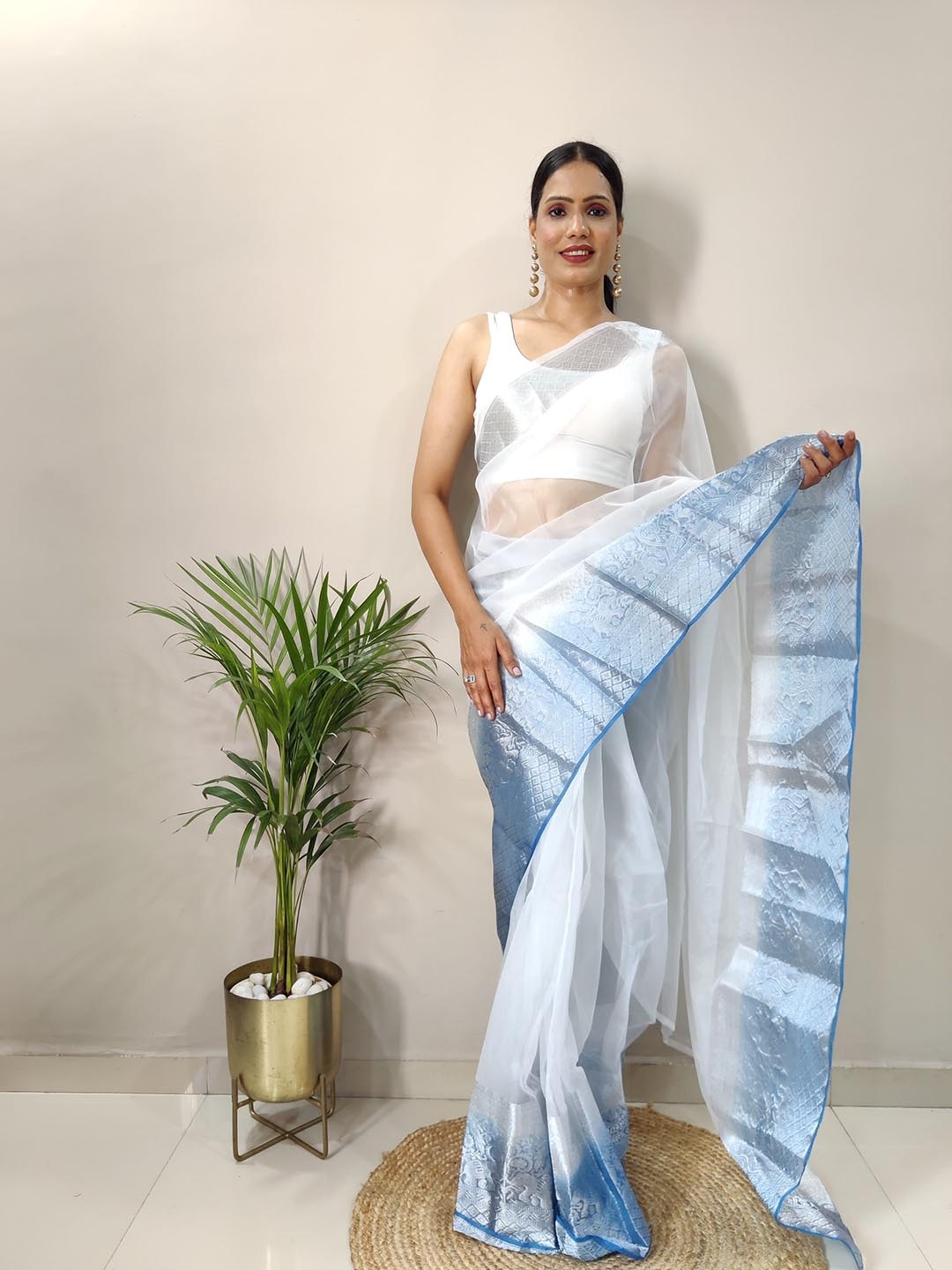

ZILVIRA Woven Design Organza Designer Banarasi Saree, Blue