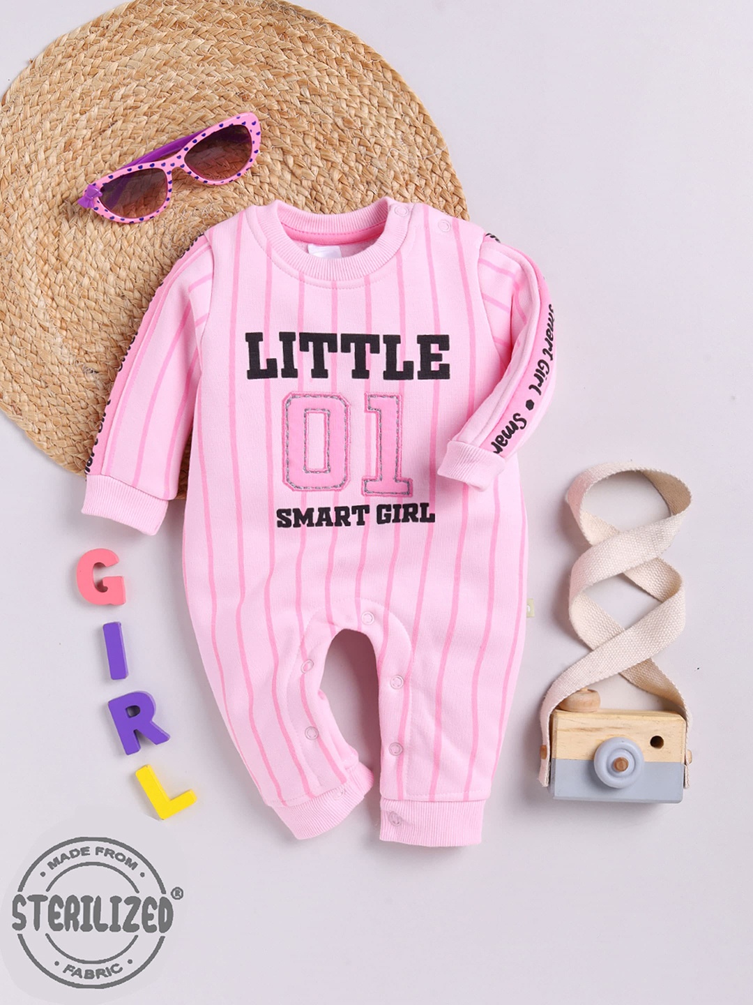 

Moms Love Infant Girls Striped Cotton Romper, Pink