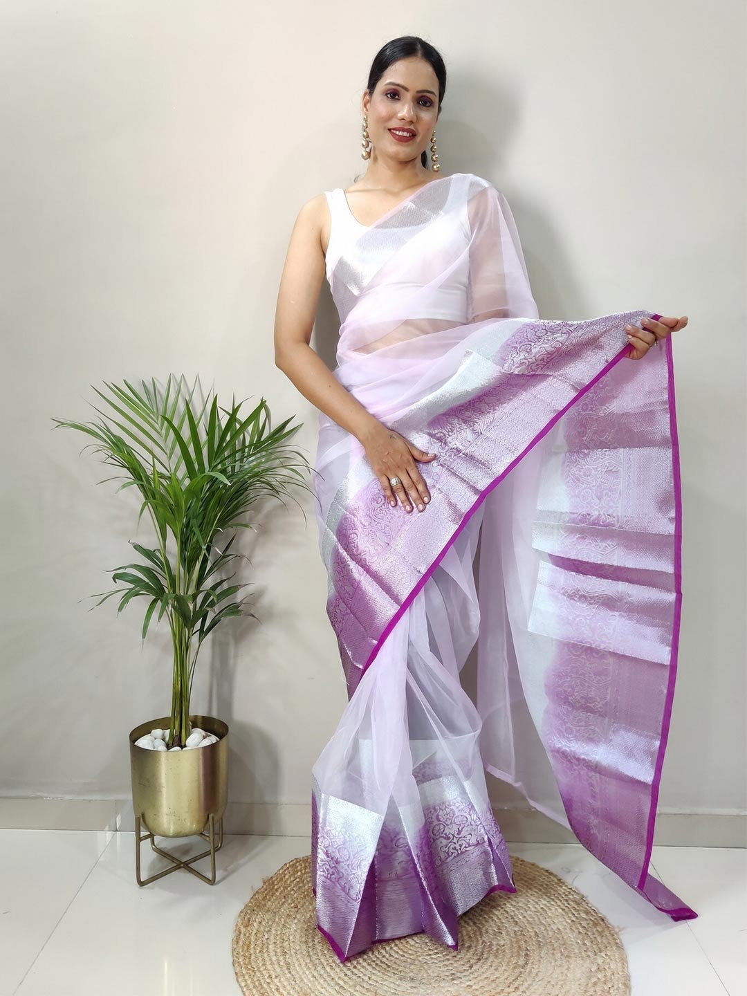 PHEASANT Woven Design Organza Designer Banarasi Saree, Purple