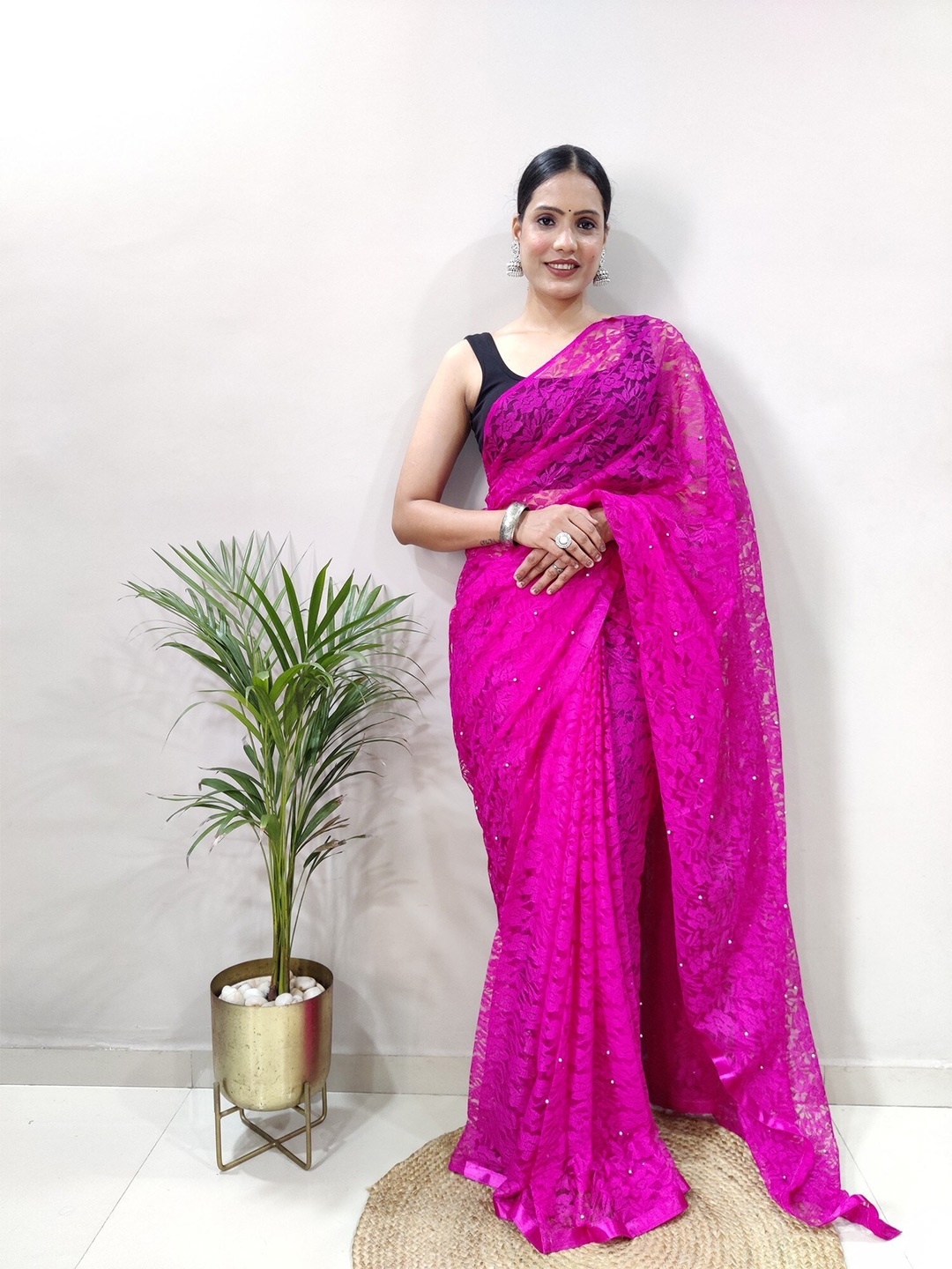 

PHEASANT Woven Design Net Designer Banarasi Saree, Pink
