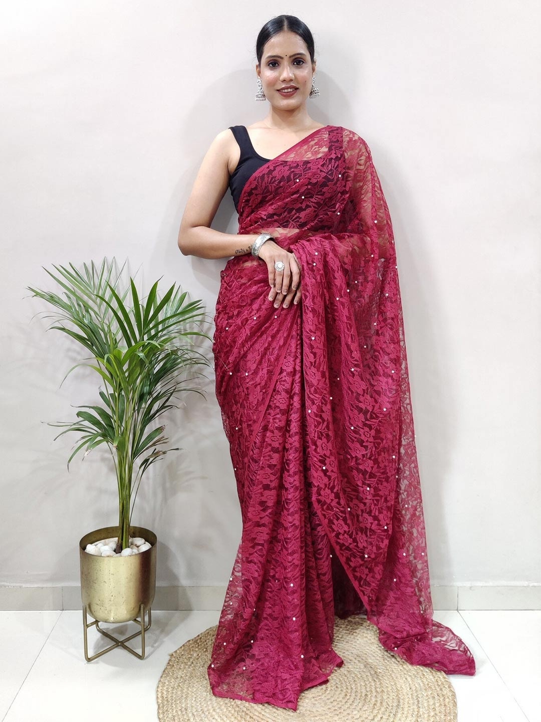 

PHEASANT Woven Design Net Designer Banarasi Saree, Maroon