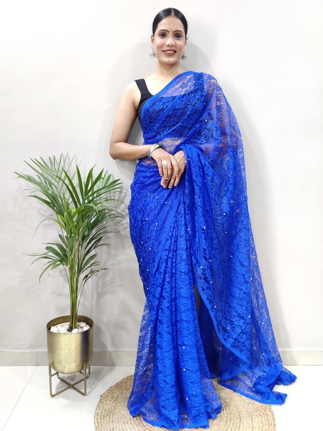 

PHEASANT Woven Design Net Designer Banarasi Saree, Blue